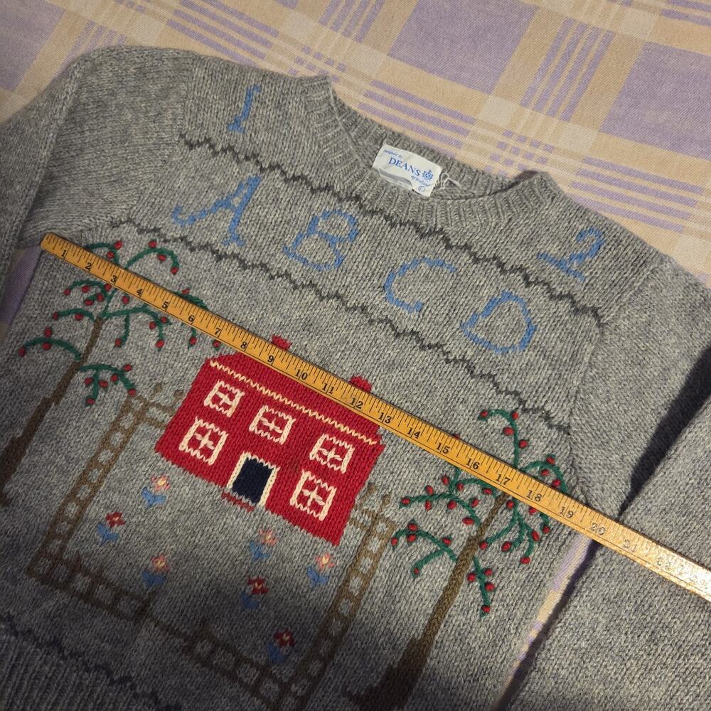 Vintage Deans Of Scotland 100% Wool Teacher Cottagecore Schoolhouse Sz L Sweater - Picture 3 of 9